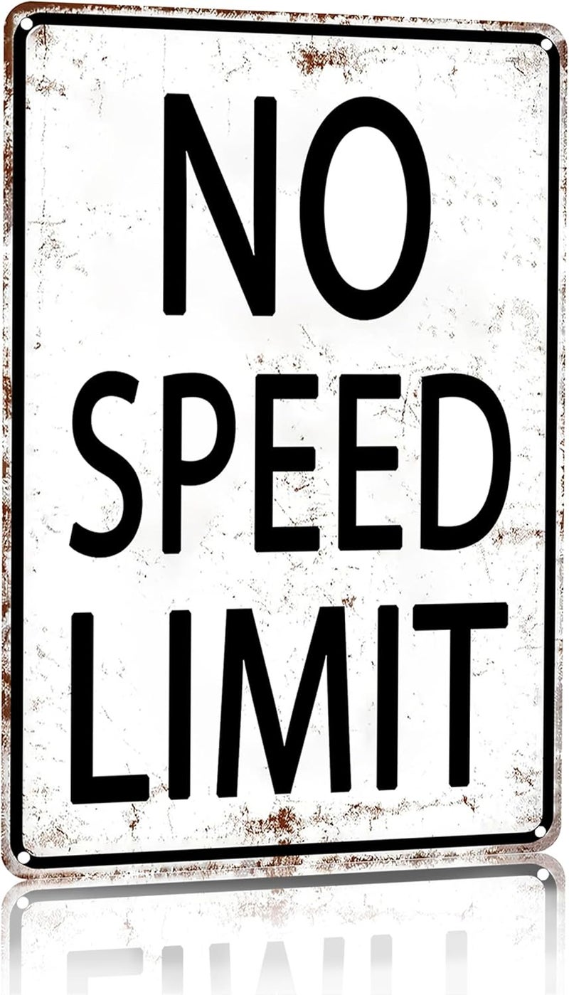 CrazySign Boys Gifts Retro Tin Sign No Speed Limit Sign for Boys Room Man Cave Garage Bedroom Vintage Style Wall Art Decor 8 x 12 Inch (3096) - Image 1